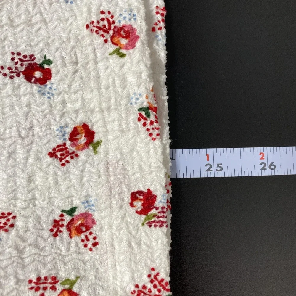 LOFT Shirt Womens Medium White Floral Smocked Square Neck Puff Sleeve Top Cottag
